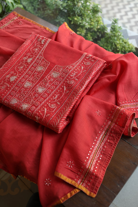 Persian Red Shade Rasm Maheshwari Highlights Fabric