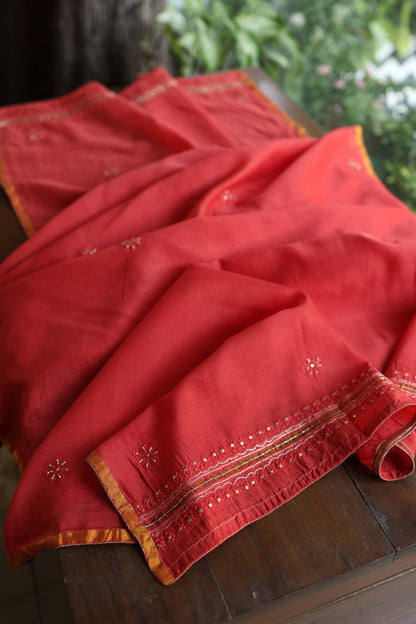 Persian Red Shade Rasm Maheshwari Highlights Fabric