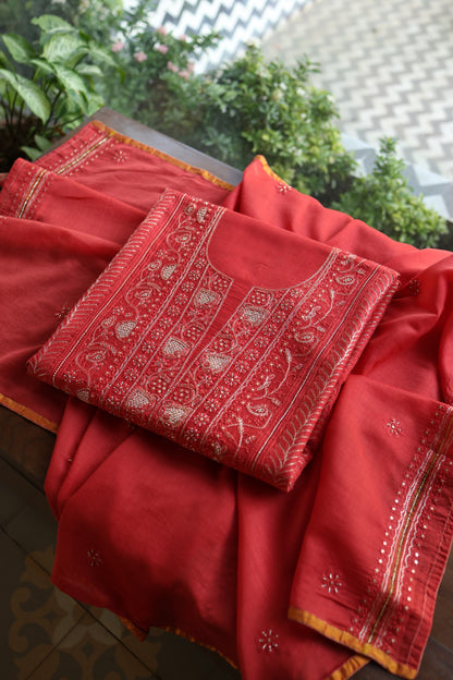 Persian Red Shade Rasm Maheshwari Highlights Fabric