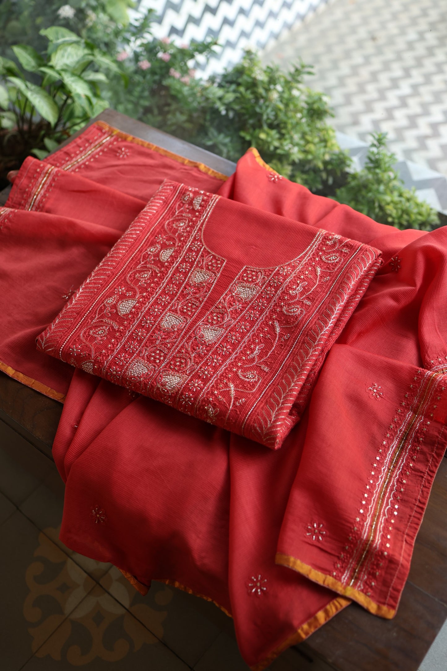 Persian Red Shade Rasm Maheshwari Highlights Fabric