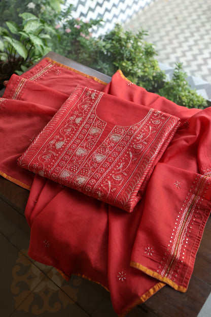 Persian Red Shade Rasm Maheshwari Highlights Fabric