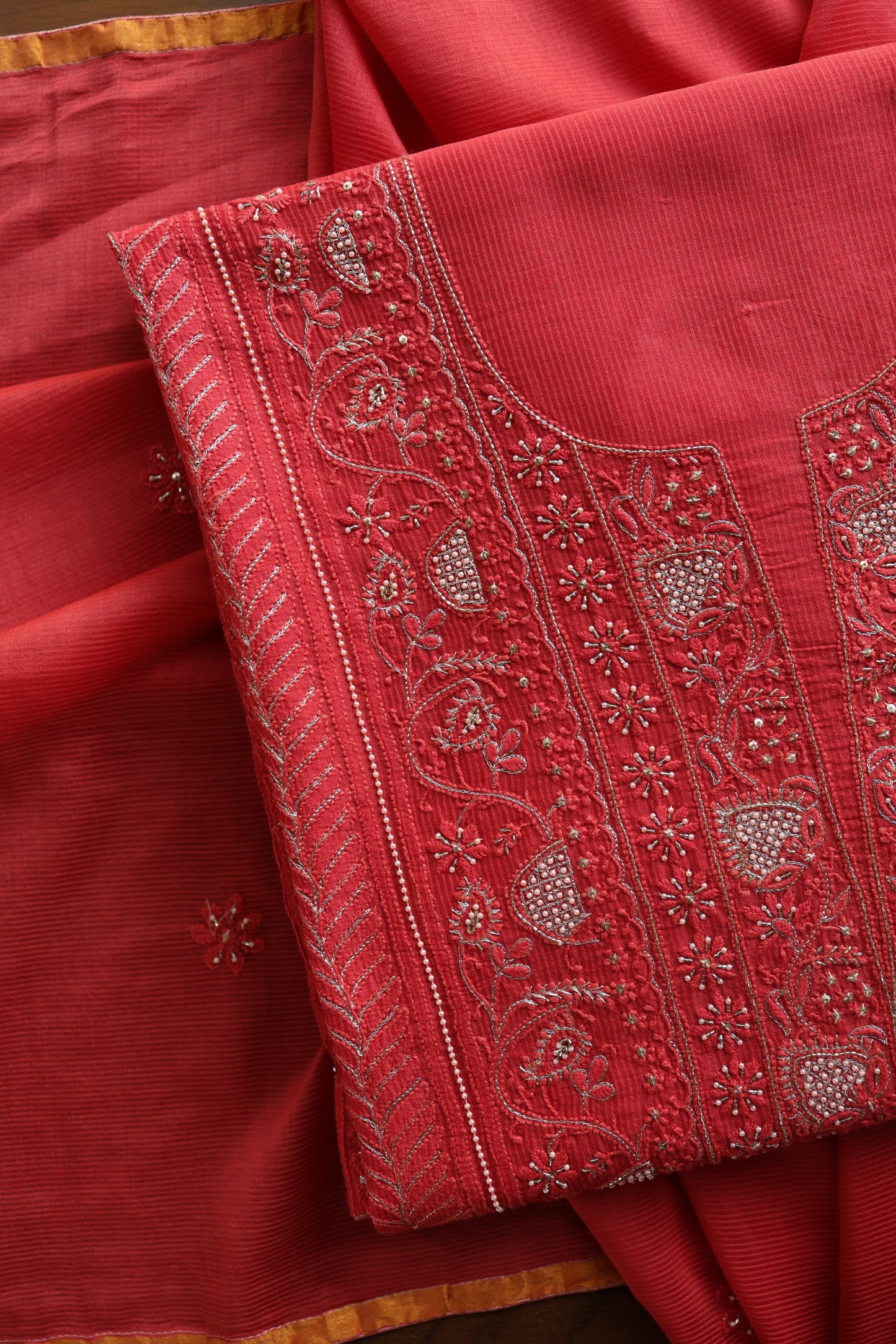 Persian Red Shade Rasm Maheshwari Highlights Fabric