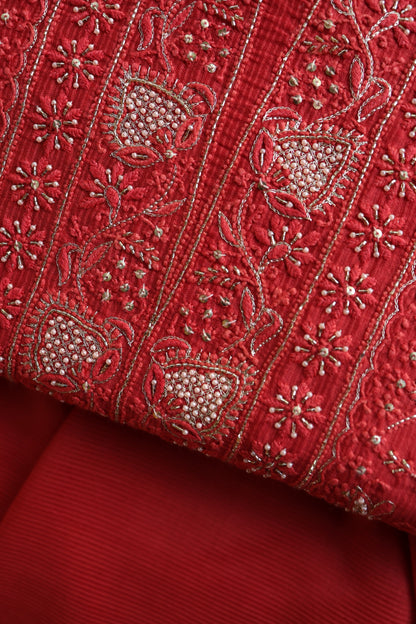 Persian Red Shade Rasm Maheshwari Highlights Fabric
