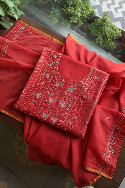 Persian Red Shade Rasm Maheshwari Highlights Fabric