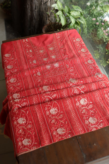 Persian Red Shade Rasm Maheshwari Highlights Fabric