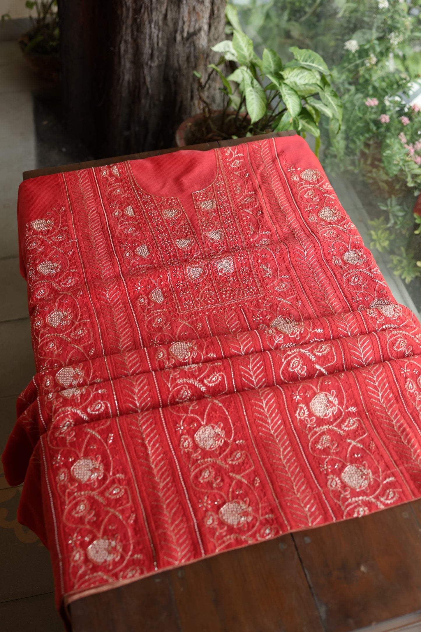 Persian Red Shade Rasm Maheshwari Highlights Fabric
