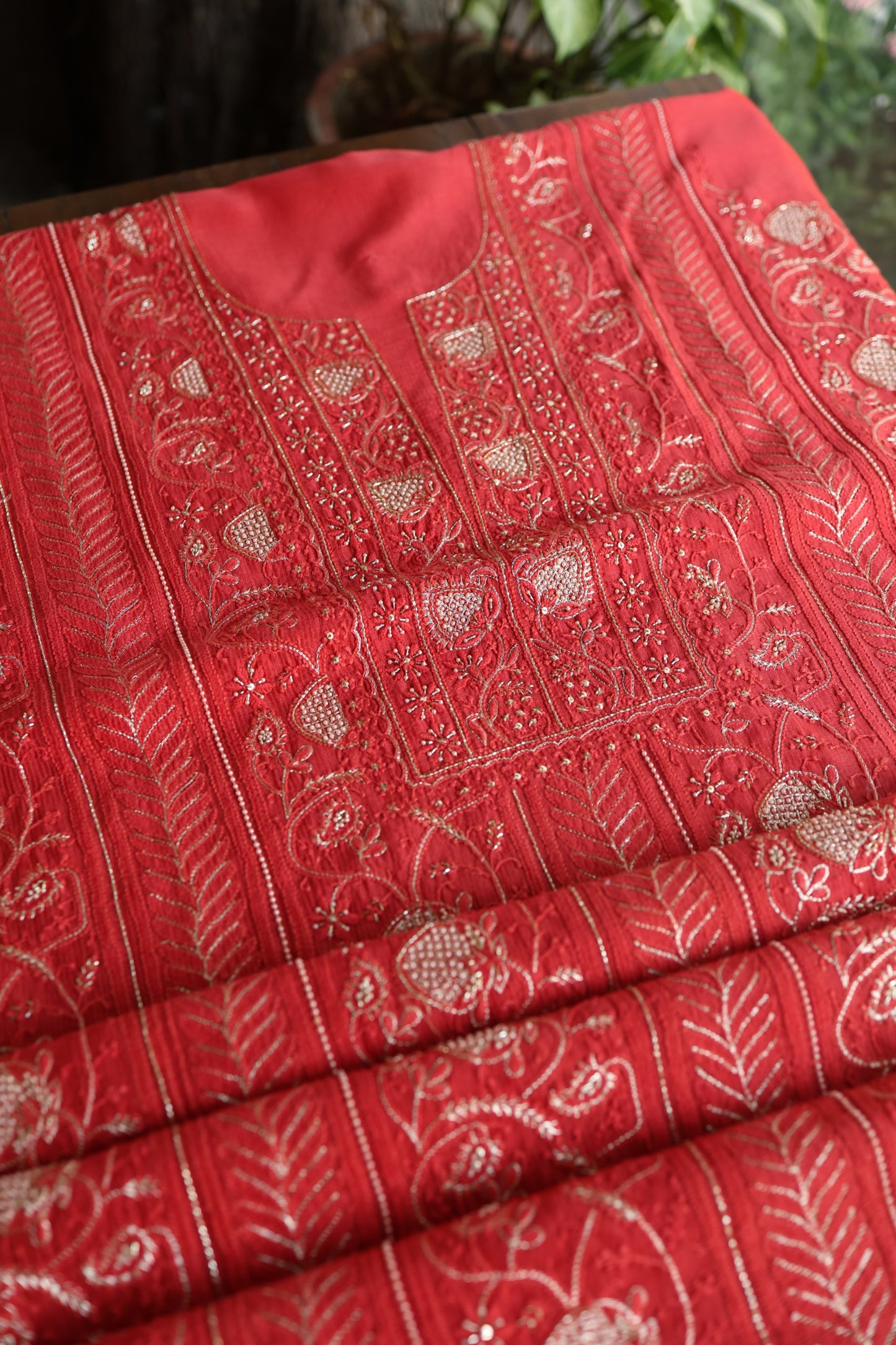 Persian Red Shade Rasm Maheshwari Highlights Fabric