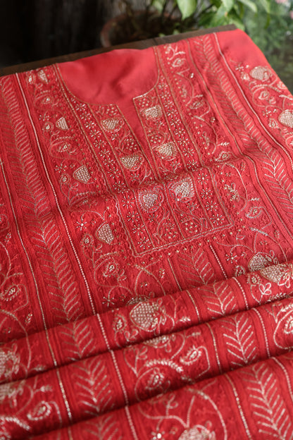 Persian Red Shade Rasm Maheshwari Highlights Fabric