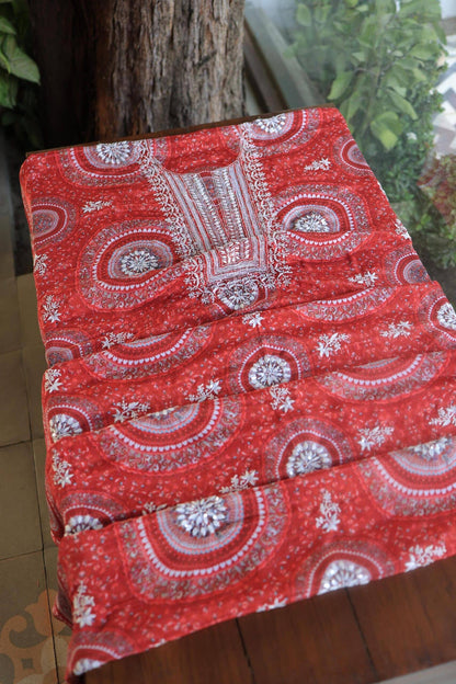 Carrot Pink Muslin Unstitched Kurta Fabric