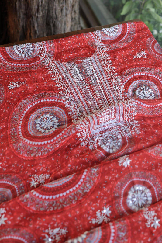 Carrot Pink Muslin Unstitched Kurta Fabric