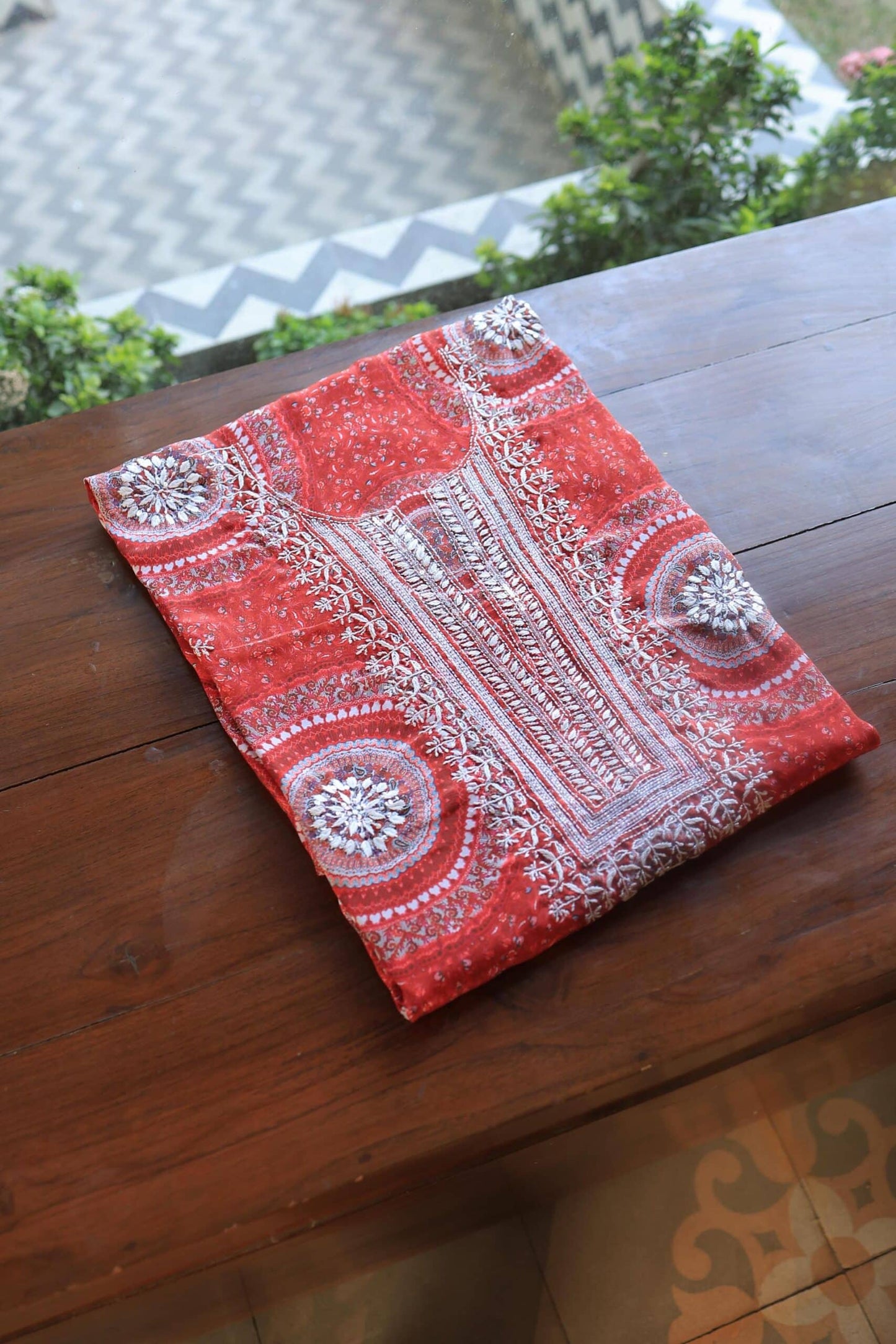 Carrot Pink Muslin Unstitched Kurta Fabric