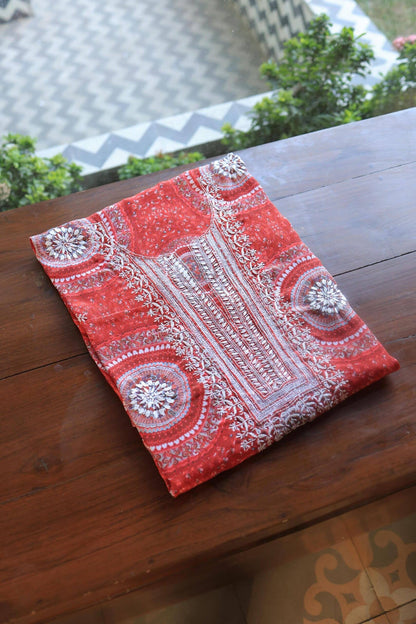 Carrot Pink Muslin Unstitched Kurta Fabric