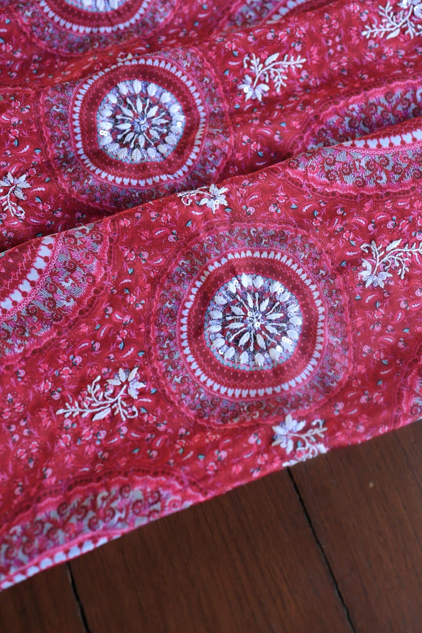 Pink Muslin Chikankari Unstitched Kurta Fabric