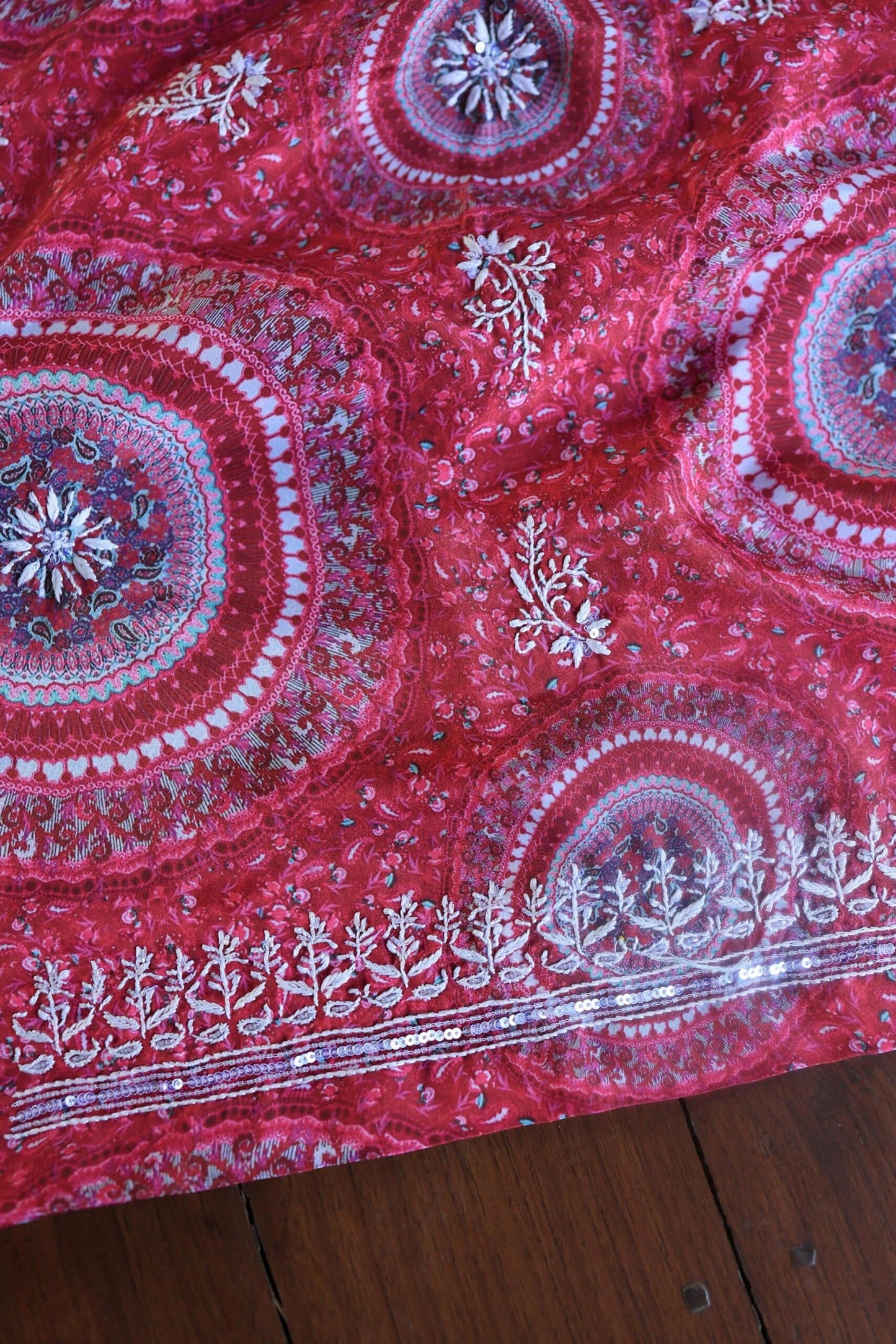 Pink Muslin Chikankari Unstitched Kurta Fabric