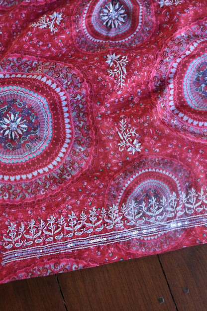Pink Muslin Chikankari Unstitched Kurta Fabric