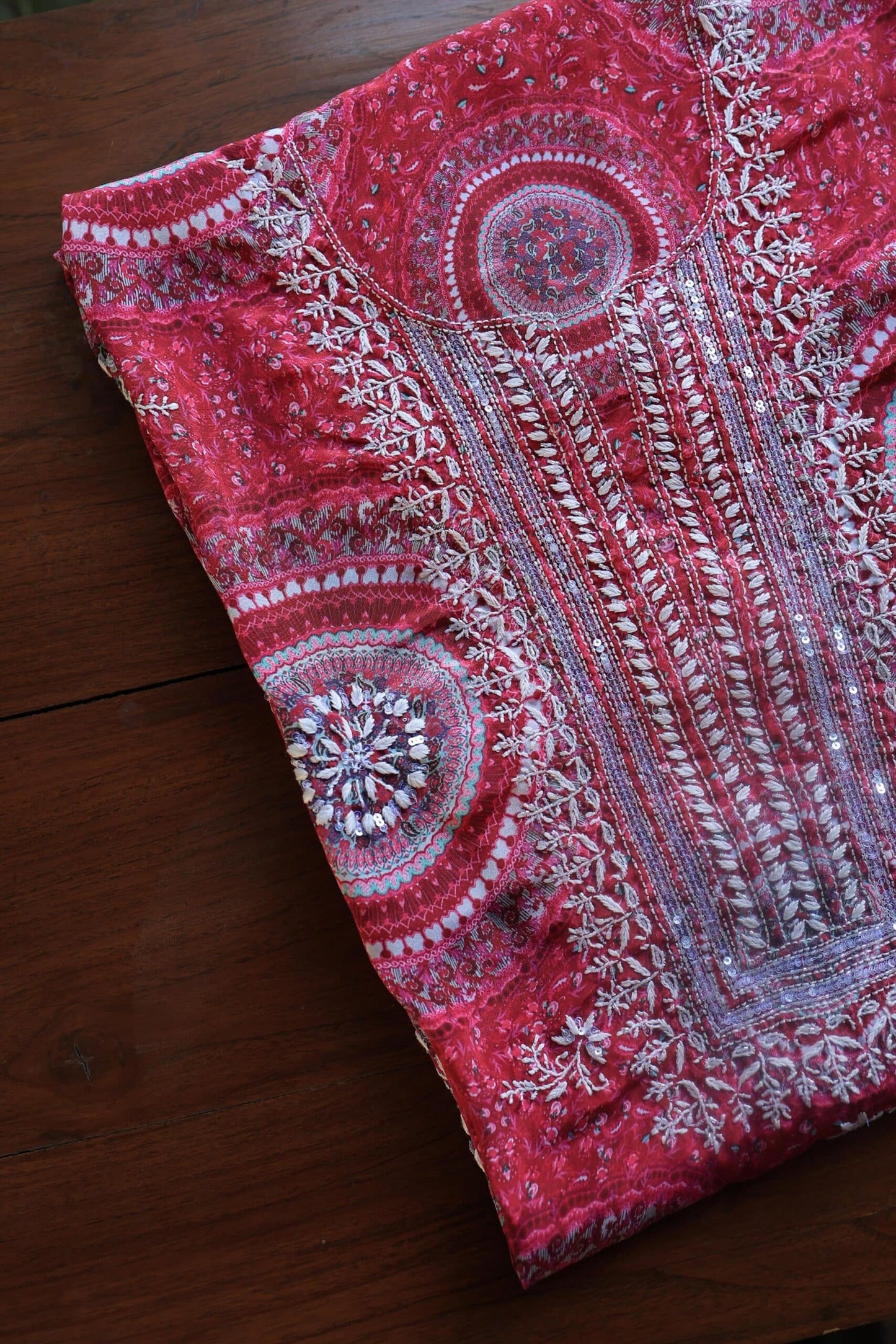 Pink Muslin Chikankari Unstitched Kurta Fabric