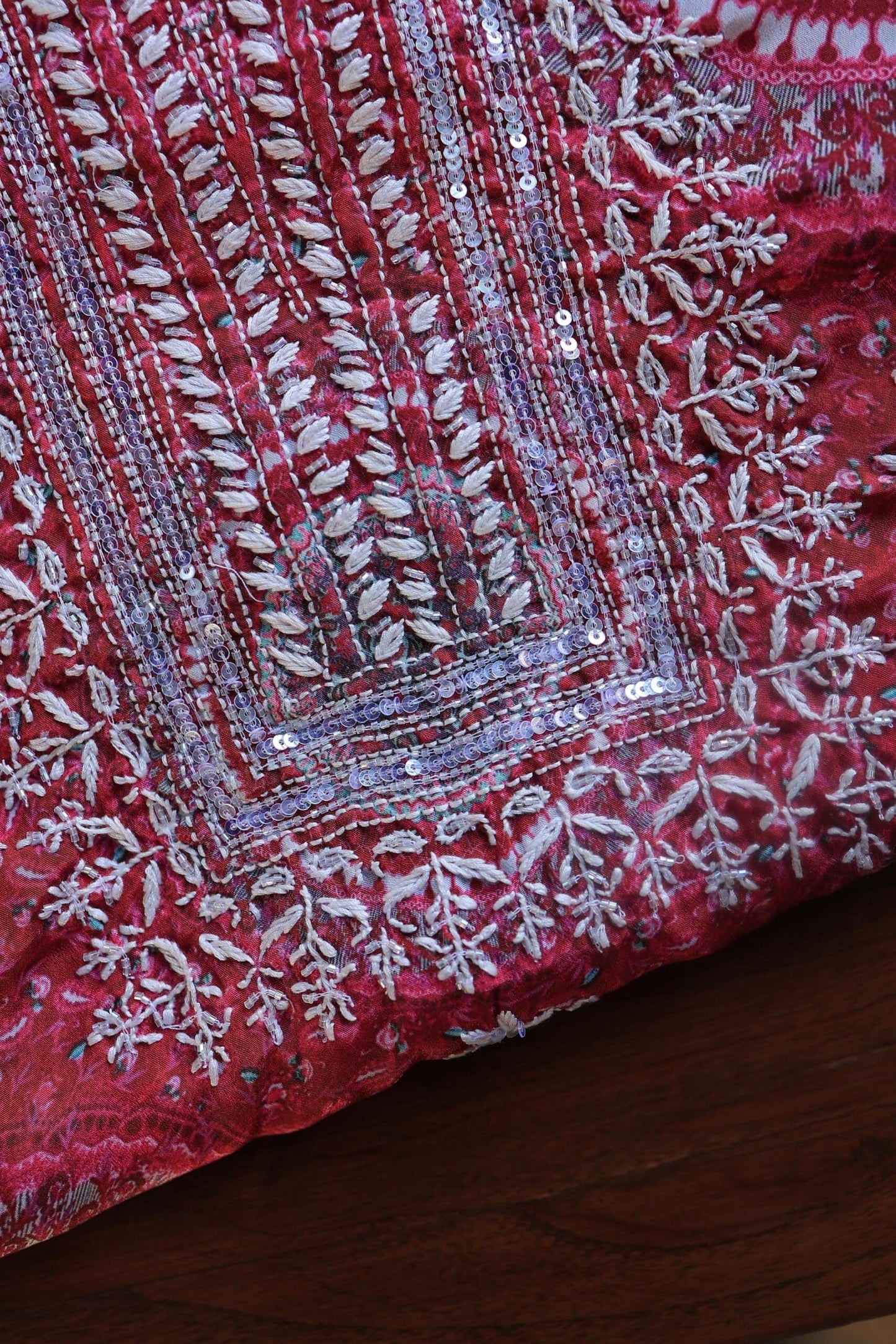 Pink Muslin Chikankari Unstitched Kurta Fabric
