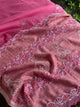 Pink Silk Gheecha Palla Kota Chikankari Saree With Mukaish Kamdani