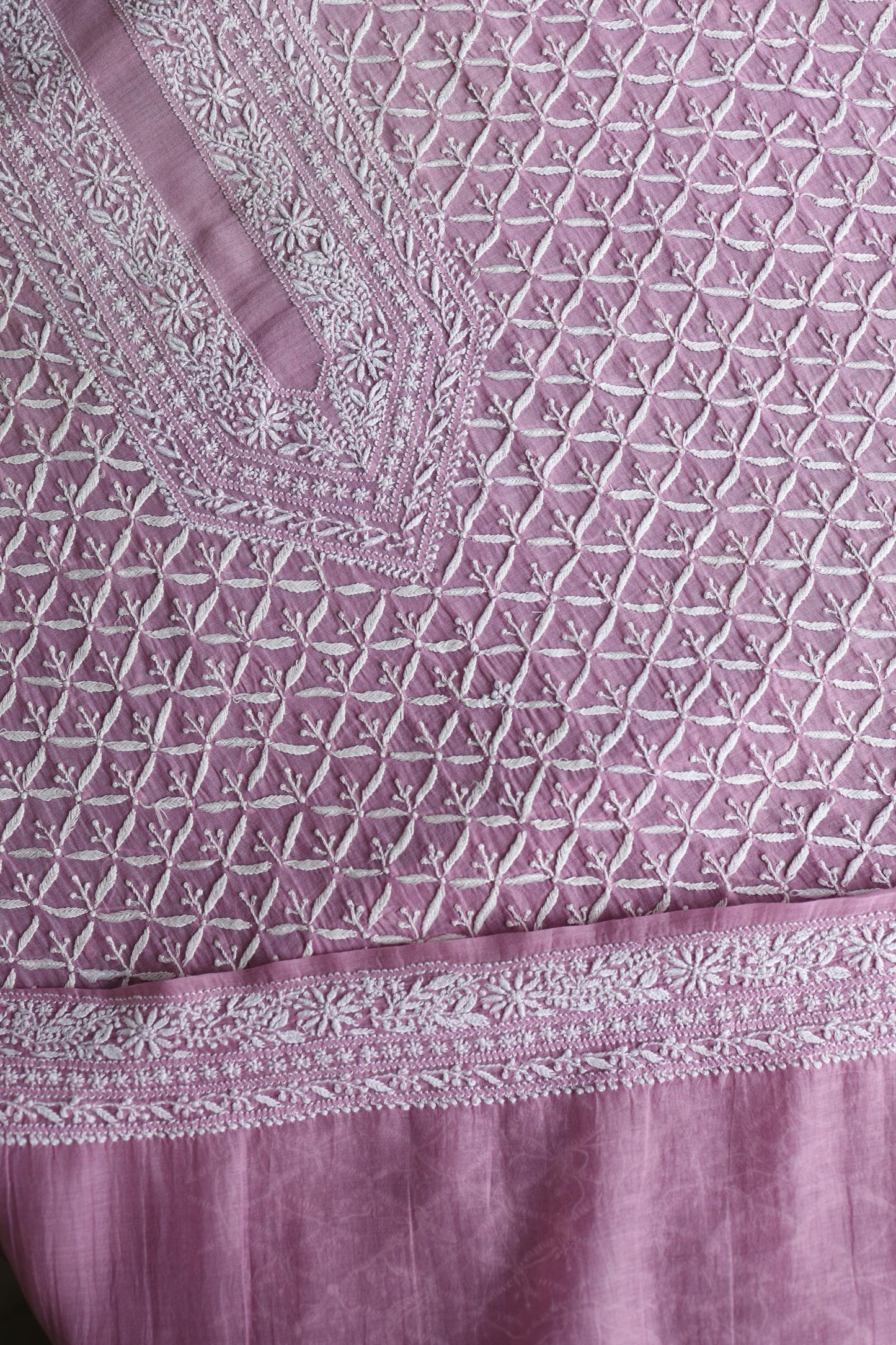 Pink All Over Chikankari Malmal Unstitched Men's Kurtas Fabric