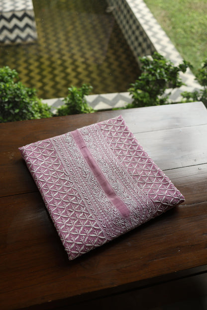 Pink All Over Chikankari Malmal Unstitched Men's Kurtas Fabric