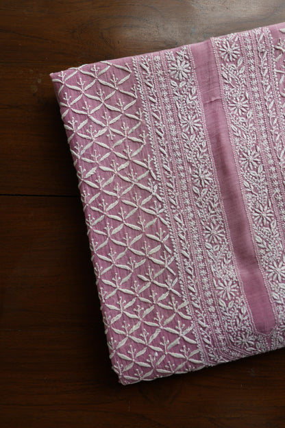 Pink All Over Chikankari Malmal Unstitched Men's Kurtas Fabric
