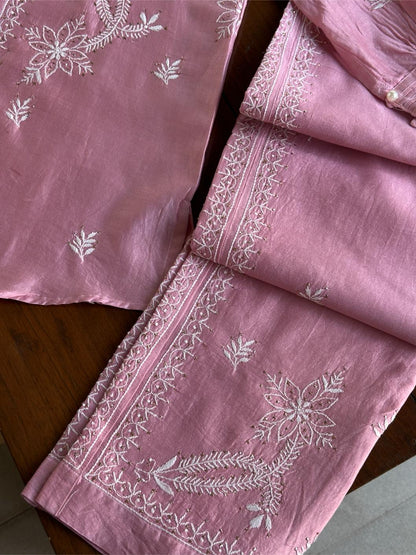 Pink Chanderi Chikankari Co-Ord Set