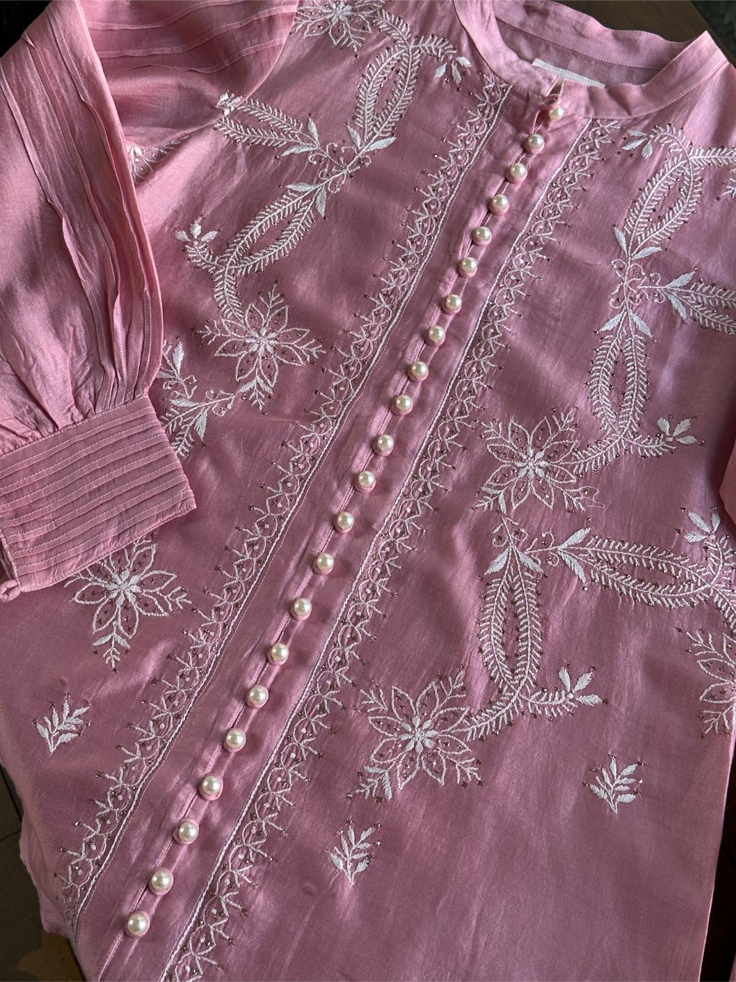 Pink Chanderi Chikankari Co-Ord Set