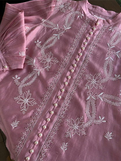 Pink Chanderi Chikankari Co-Ord Set