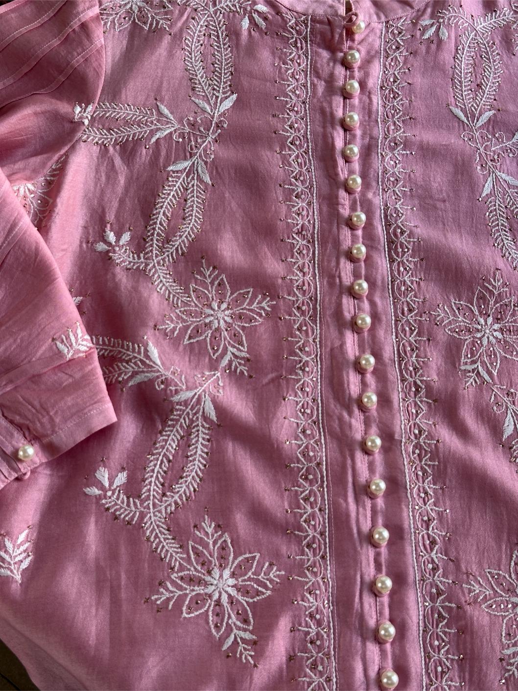 Pink Chanderi Chikankari Co-Ord Set
