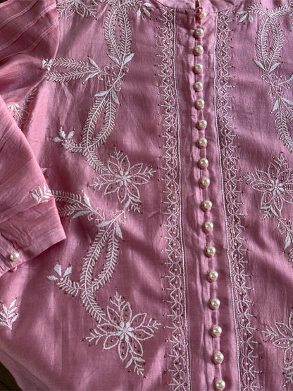 Pink Chanderi Chikankari Co-Ord Set