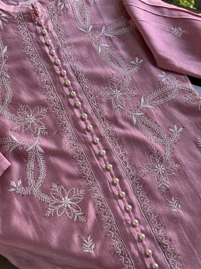 Pink Chanderi Chikankari Co-Ord Set