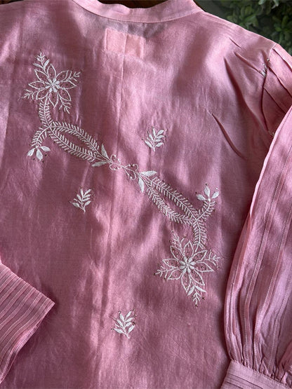 Pink Chanderi Chikankari Co-Ord Set