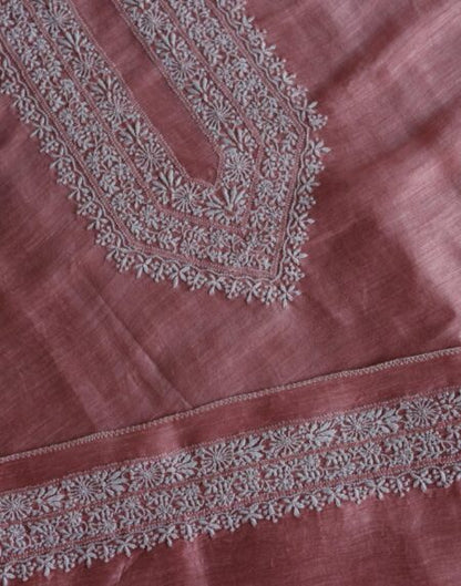 Pink Linen Chikankari Unstitched Men's Kurtas Fabric