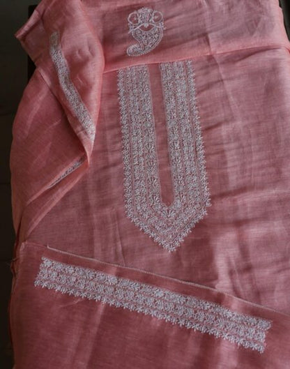 Pink Linen Chikankari Unstitched Men's Kurtas Fabric