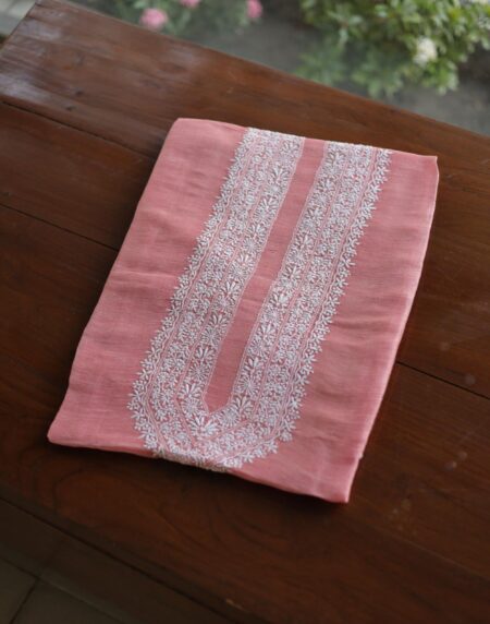 Pink Linen Chikankari Unstitched Men's Kurtas Fabric