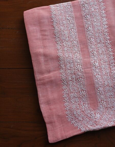 Pink Linen Chikankari Unstitched Men's Kurtas Fabric
