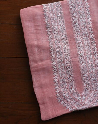 Pink Linen Chikankari Unstitched Men's Kurtas Fabric