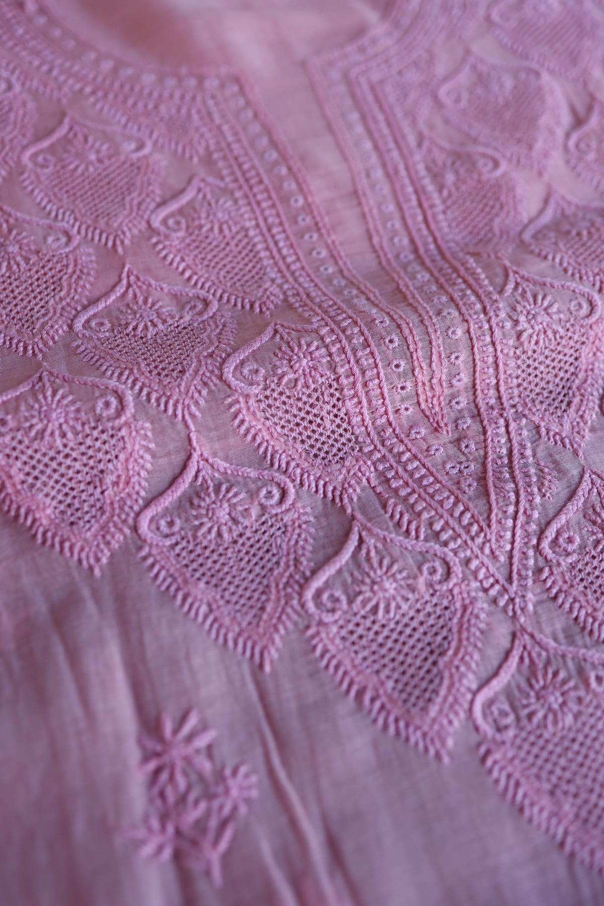 Pink Mal Cotton Chikankari Unstitched Kurta & Dupatta Set