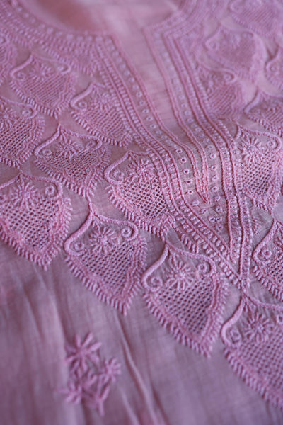 Pink Mal Cotton Chikankari Unstitched Kurta & Dupatta Set