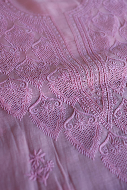 Pink Mal Cotton Chikankari Unstitched Kurta & Dupatta Set