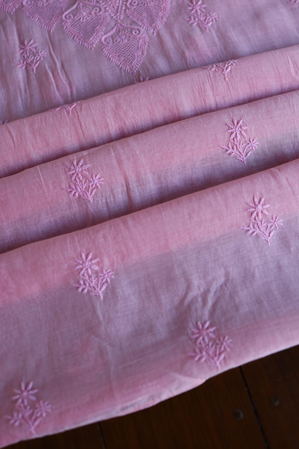 Pink Mal Cotton Chikankari Unstitched Kurta & Dupatta Set