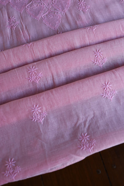 Pink Mal Cotton Chikankari Unstitched Kurta & Dupatta Set