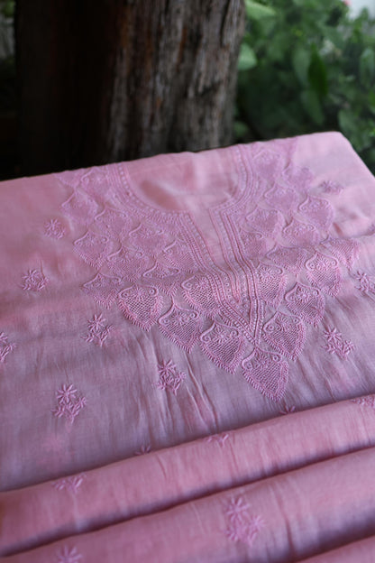 Pink Mal Cotton Chikankari Unstitched Kurta & Dupatta Set