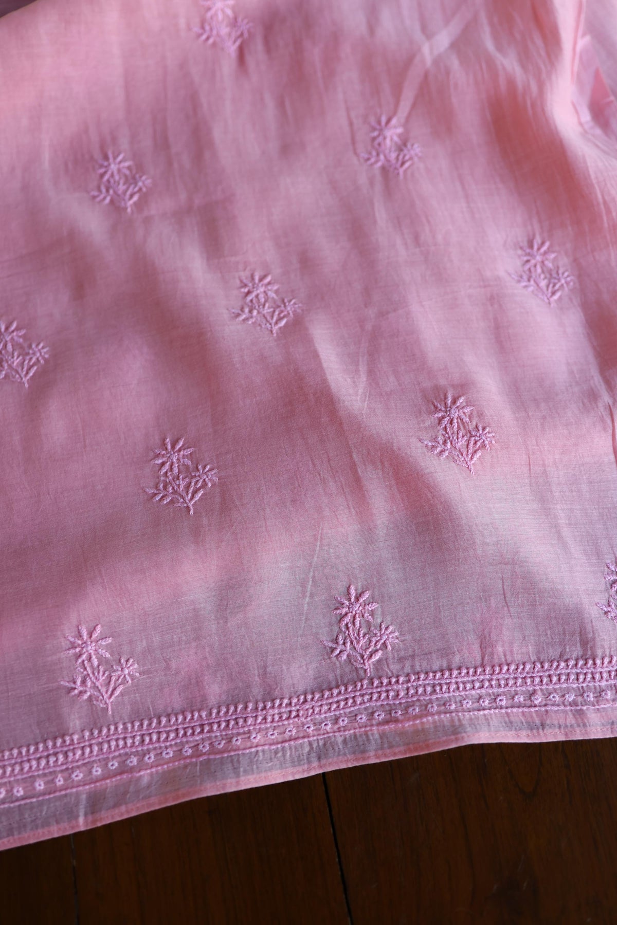 Pink Mal Cotton Chikankari Unstitched Kurta & Dupatta Set