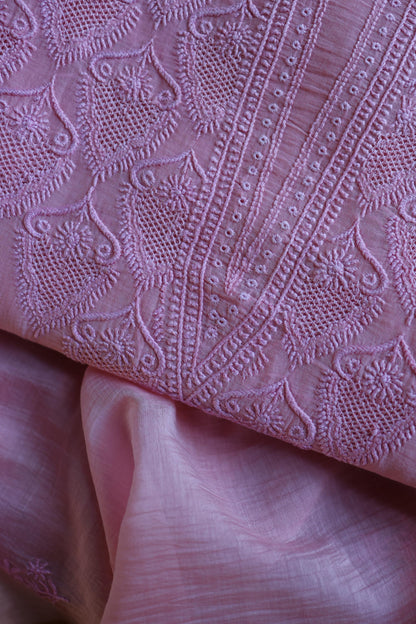 Pink Mal Cotton Chikankari Unstitched Kurta & Dupatta Set