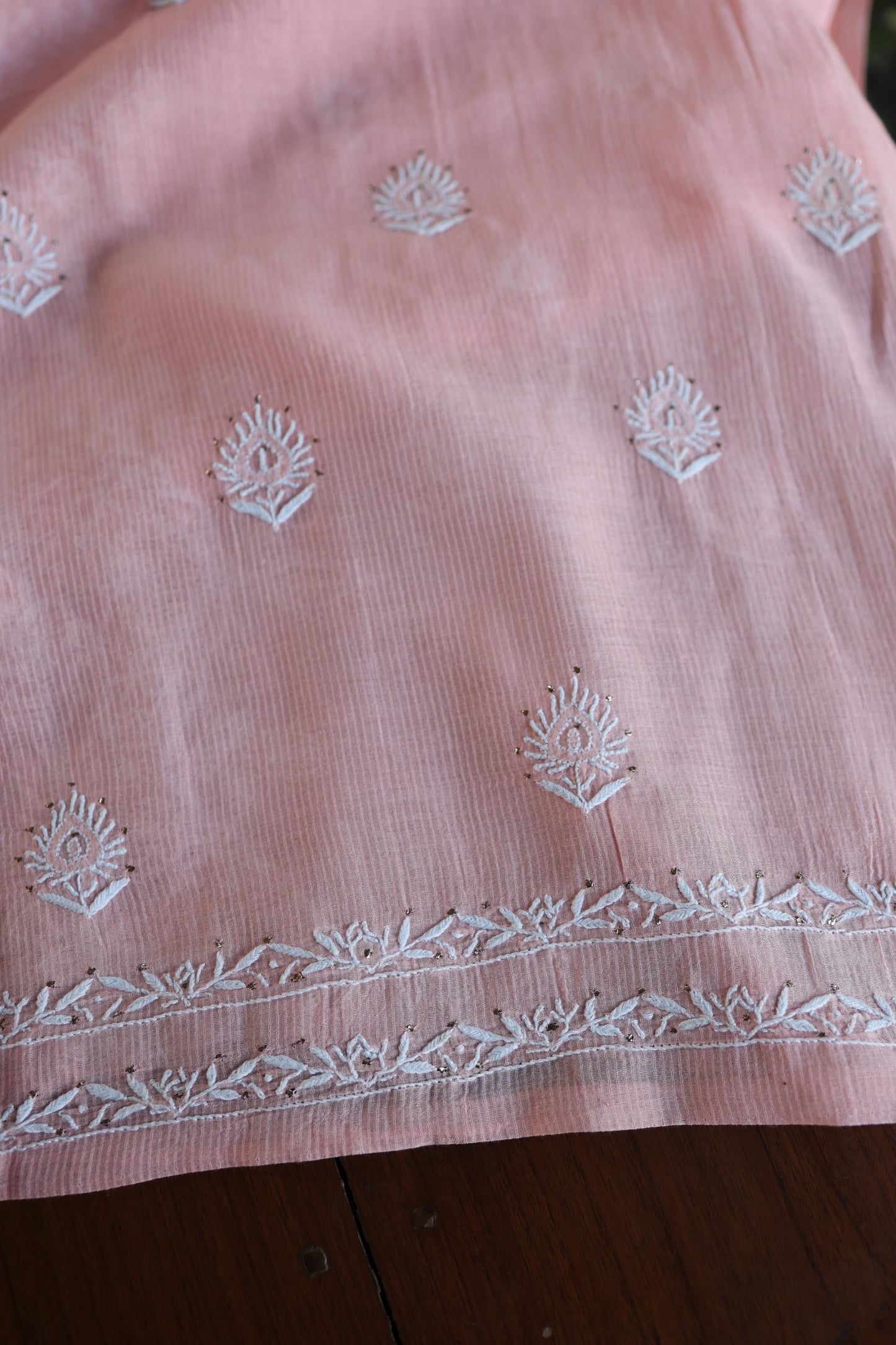 Pink Mal Cotton Fine Chikankari With Kamdani Work Unstitched Fabric