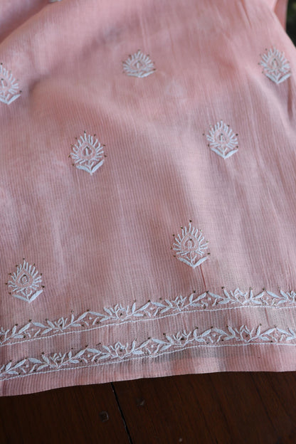 Pink Mal Cotton Fine Chikankari With Kamdani Work Unstitched Fabric