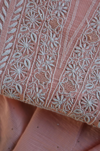 Pink Mal Cotton Fine Chikankari With Kamdani Work Unstitched Fabric