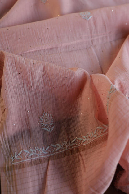 Pink Mal Cotton Fine Chikankari With Kamdani Work Unstitched Fabric