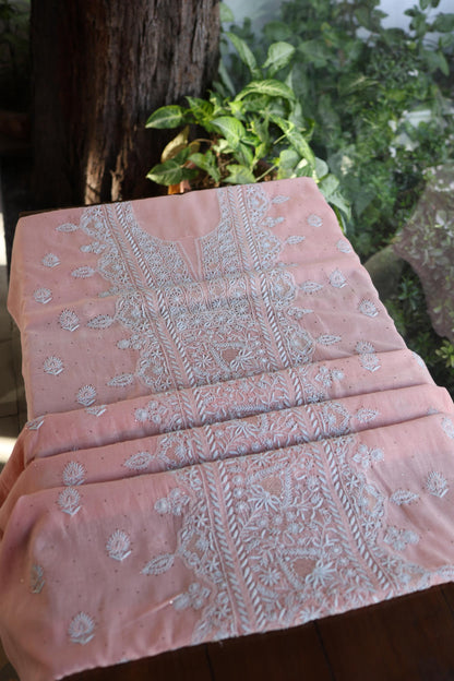 Pink Mal Cotton Fine Chikankari With Kamdani Work Unstitched Fabric
